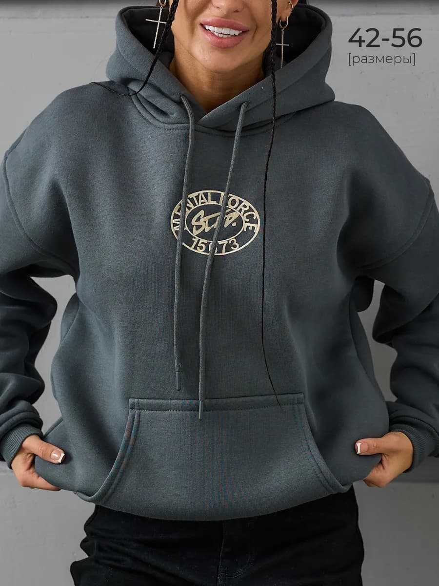 Худи с вышивкой утепленное с начесом оверсайз Y2K