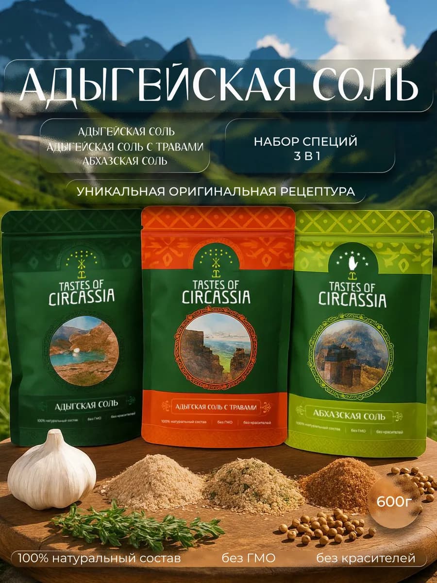 Набор 3в1 Адыгейская соль, Специи Кавказа