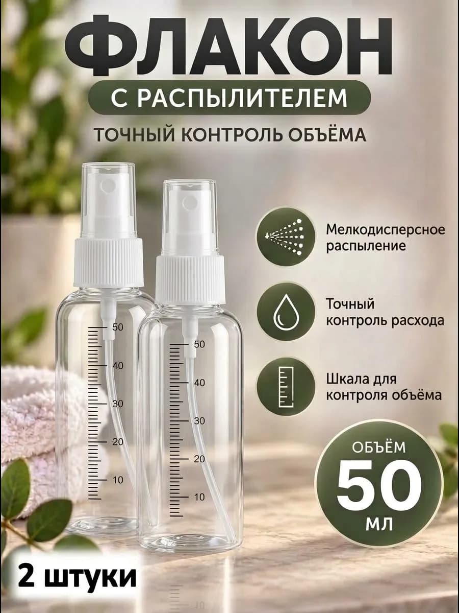 Флакон с распылителем со шкалой деления 50 мл. 2 шт