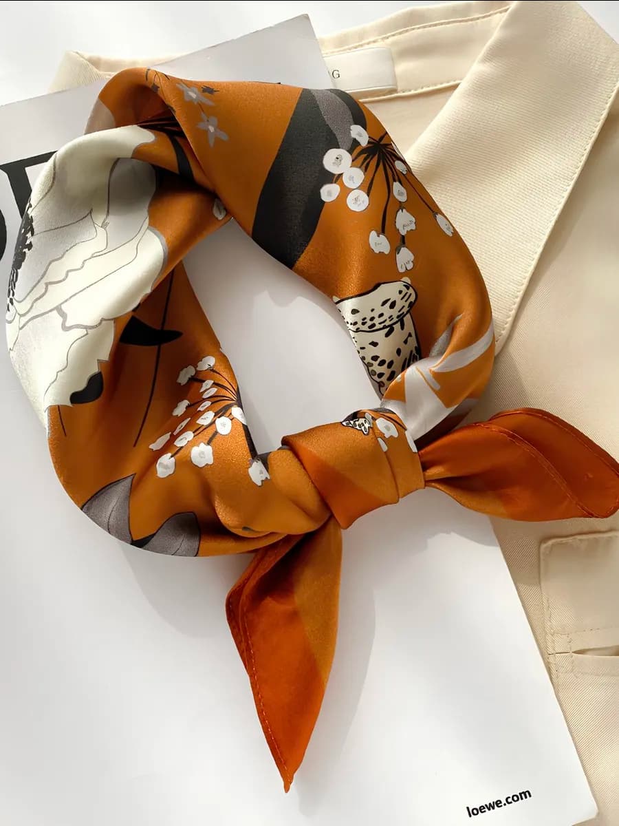 Платок шелковый на голову и шею осенний