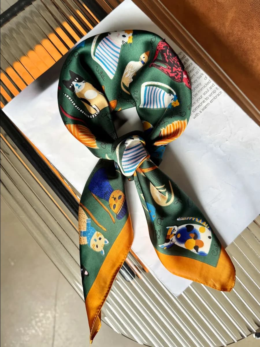 Платок шелковый на голову и шею осенний