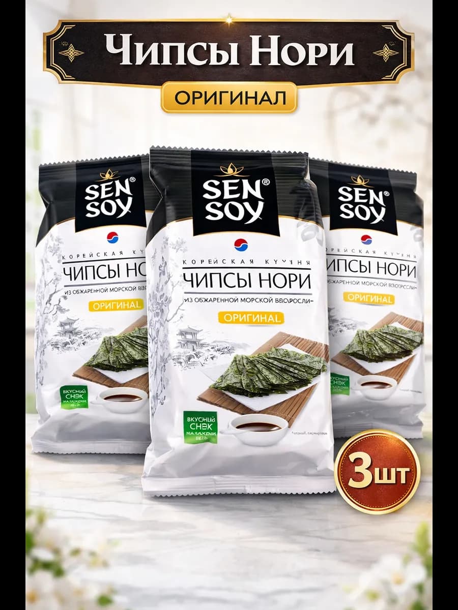 Чипсы Нори из водорослей Original 3 штуки по 4,5 грамма