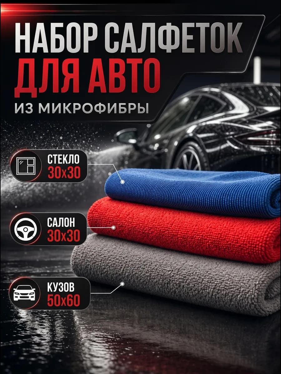 Набор салфеток из микрофибры для машины