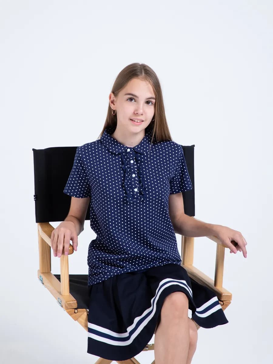 Блузка школьная нарядная с коротким рукавом в горох