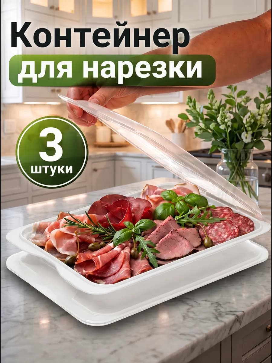 Контейнер для нарезки и хранения в холодильнике плоский 3шт