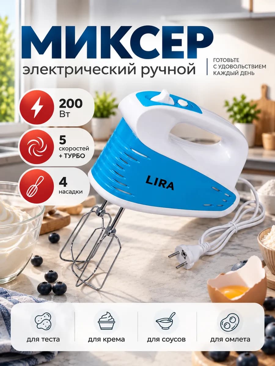 Миксер ручной электрический для теста и крема 5 скоростей