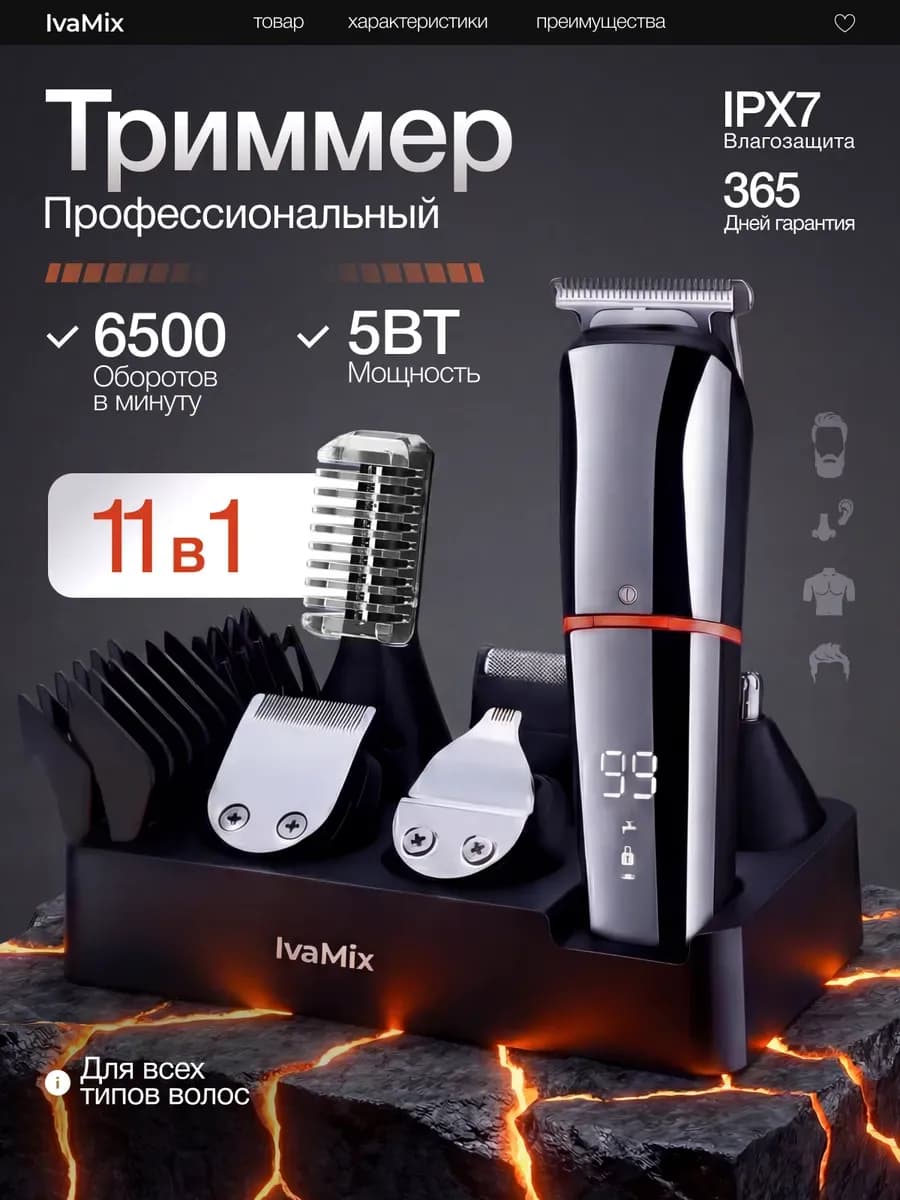 Триммер для бороды, волос и тела профессиональный - фото 1