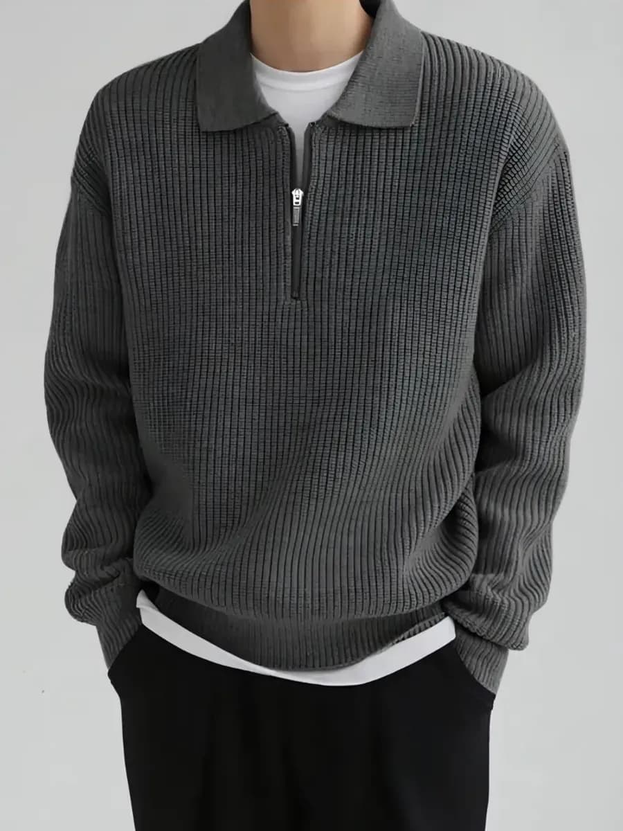 Свитер оверсайз с воротником вязаный теплый джемпер