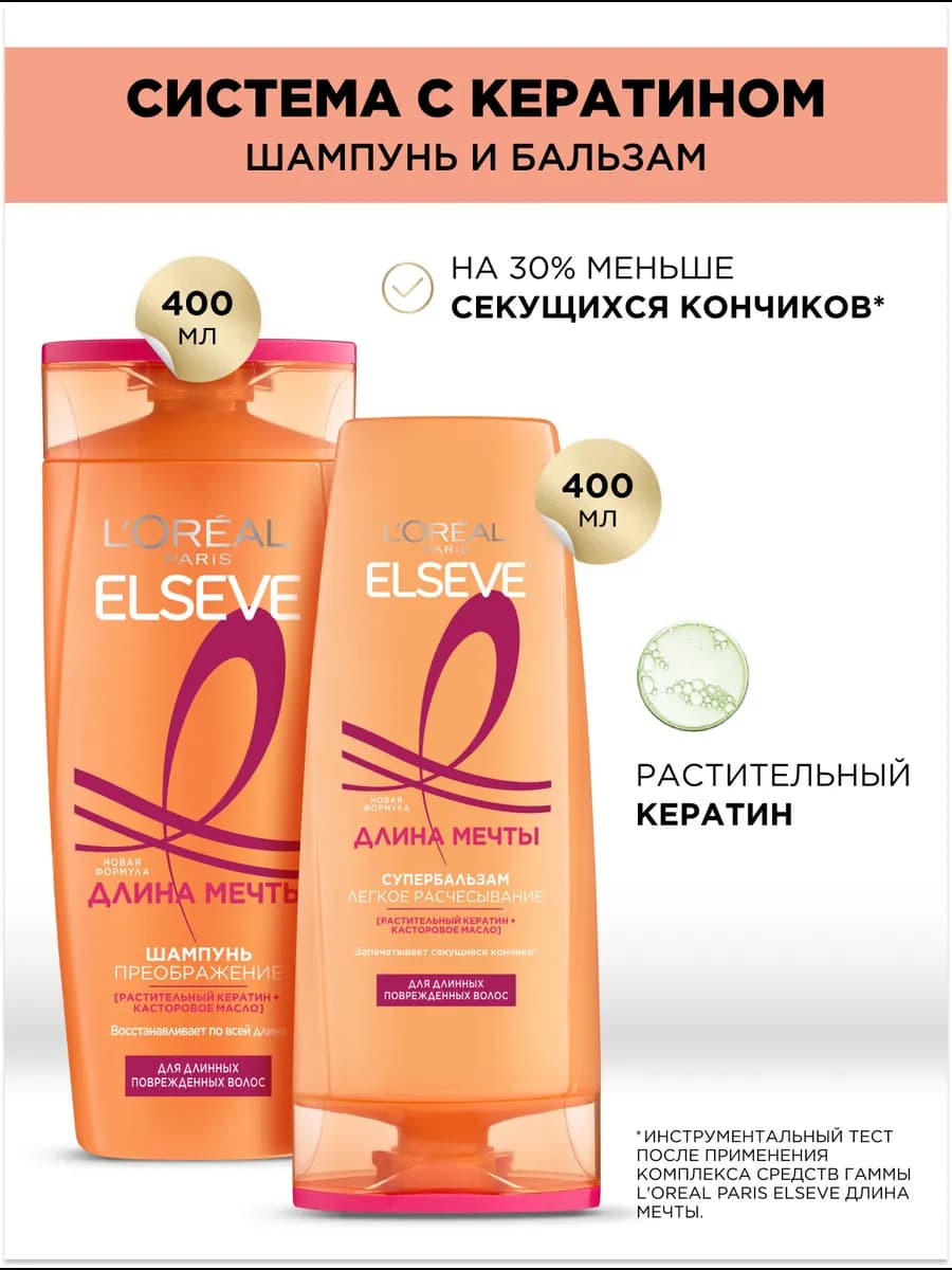 Шампунь для волос женский и бальзам Длина мечты Elseve