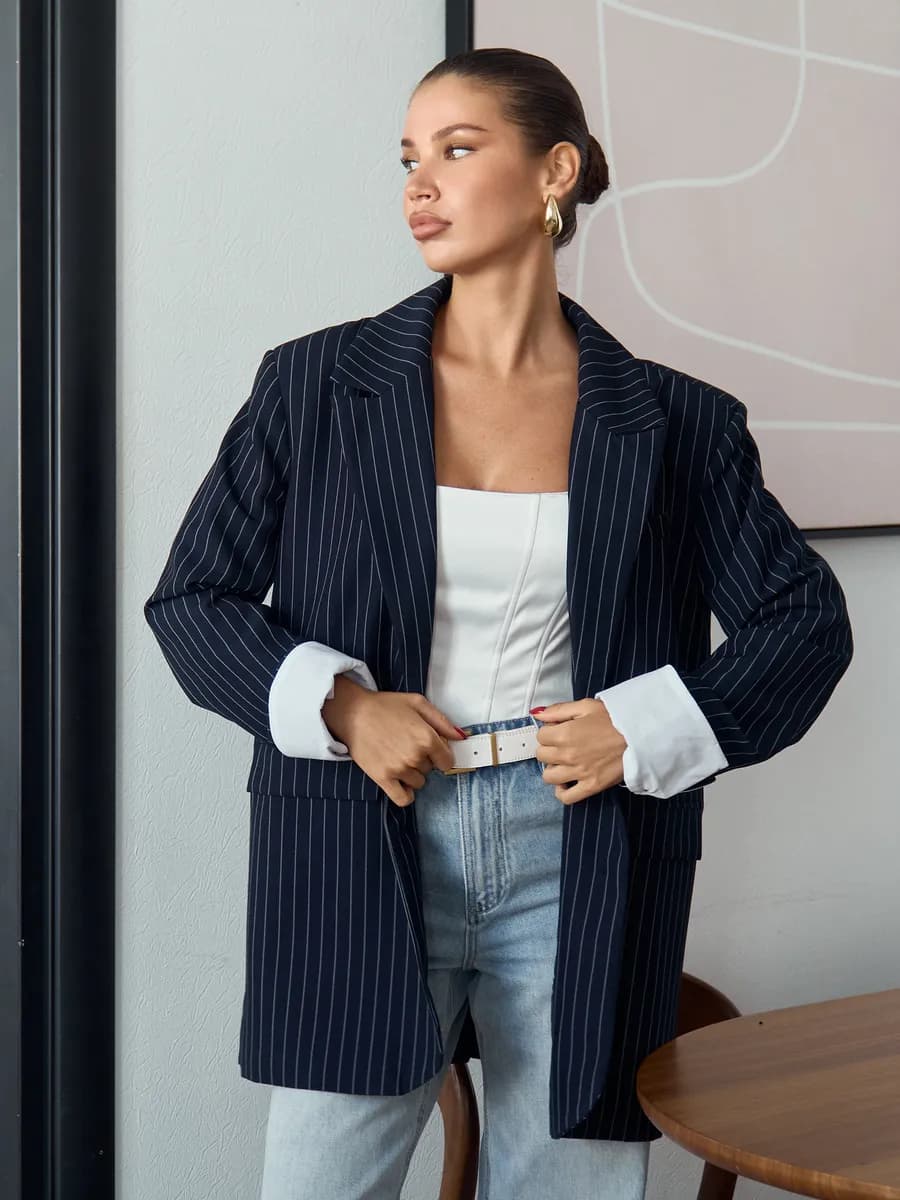 Пиджак в полоску оверсайз удлиненный жакет