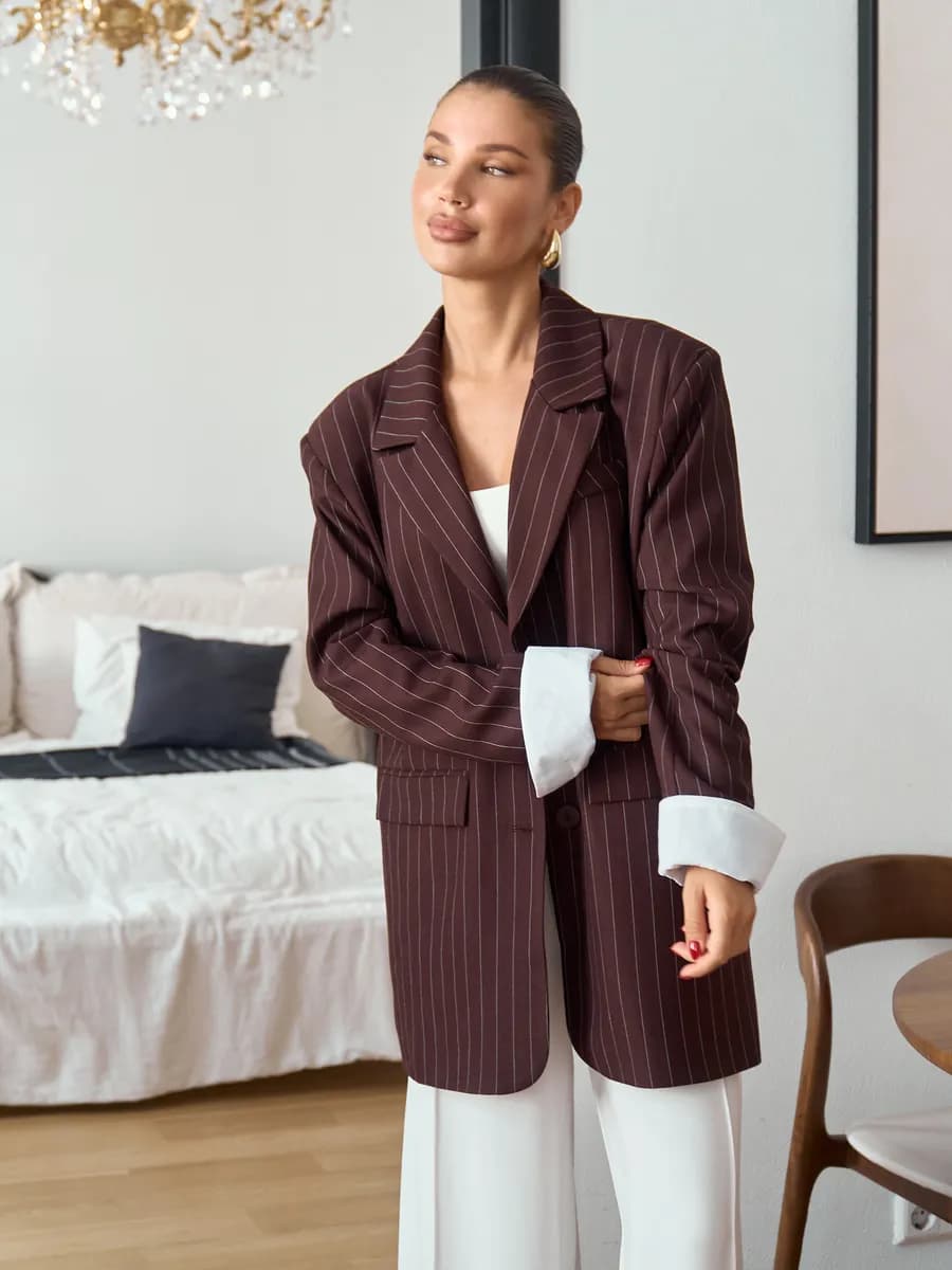 Пиджак в полоску оверсайз удлиненный жакет