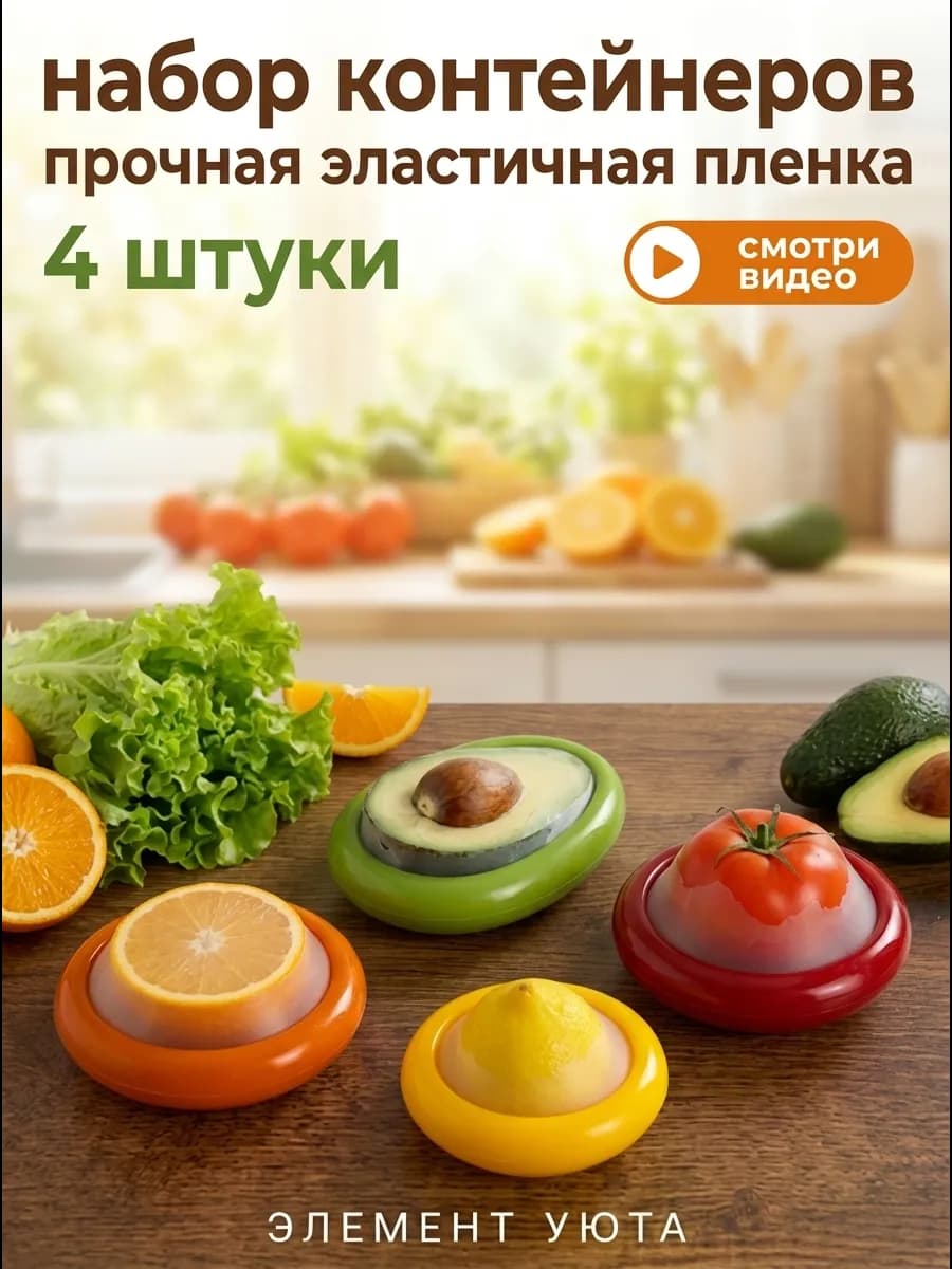 Контейнеры для хранения в холодильнике лука, лимона, авокадо