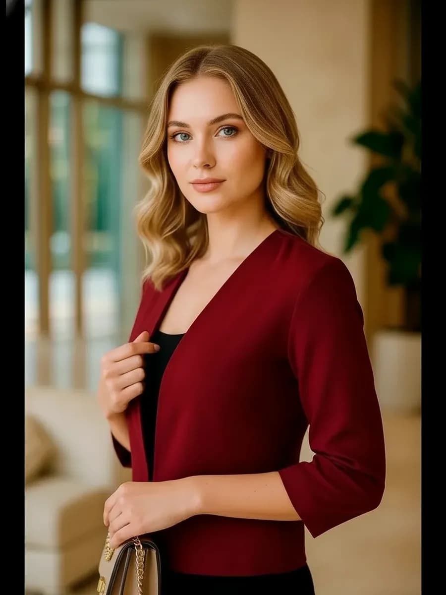 Жакет-Пиджак укороченный, ворот V, рукав 3 4