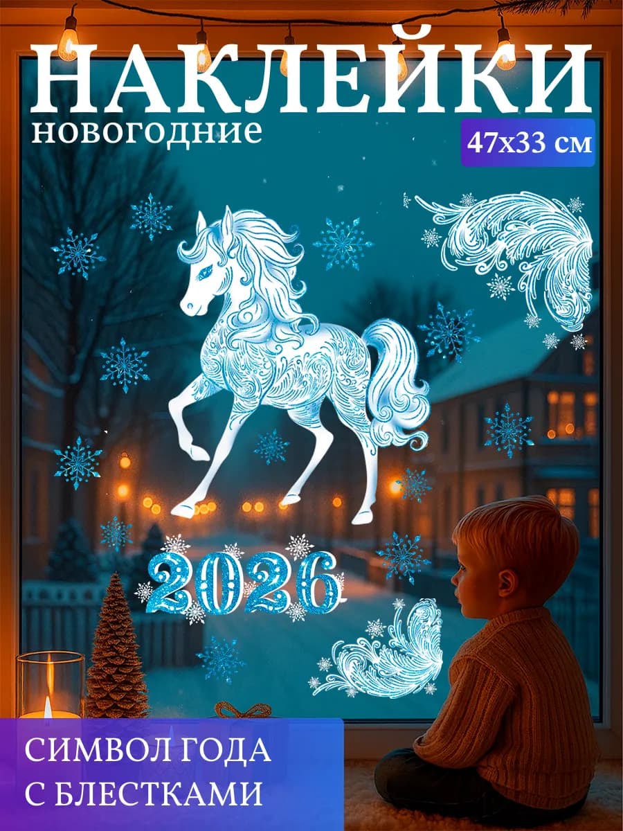 Наклейки новогодние на окна двусторонние 2026