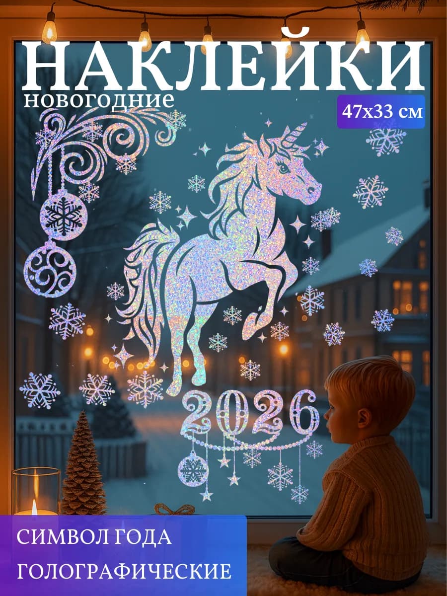 Наклейки новогодние на окна двусторонние 2026