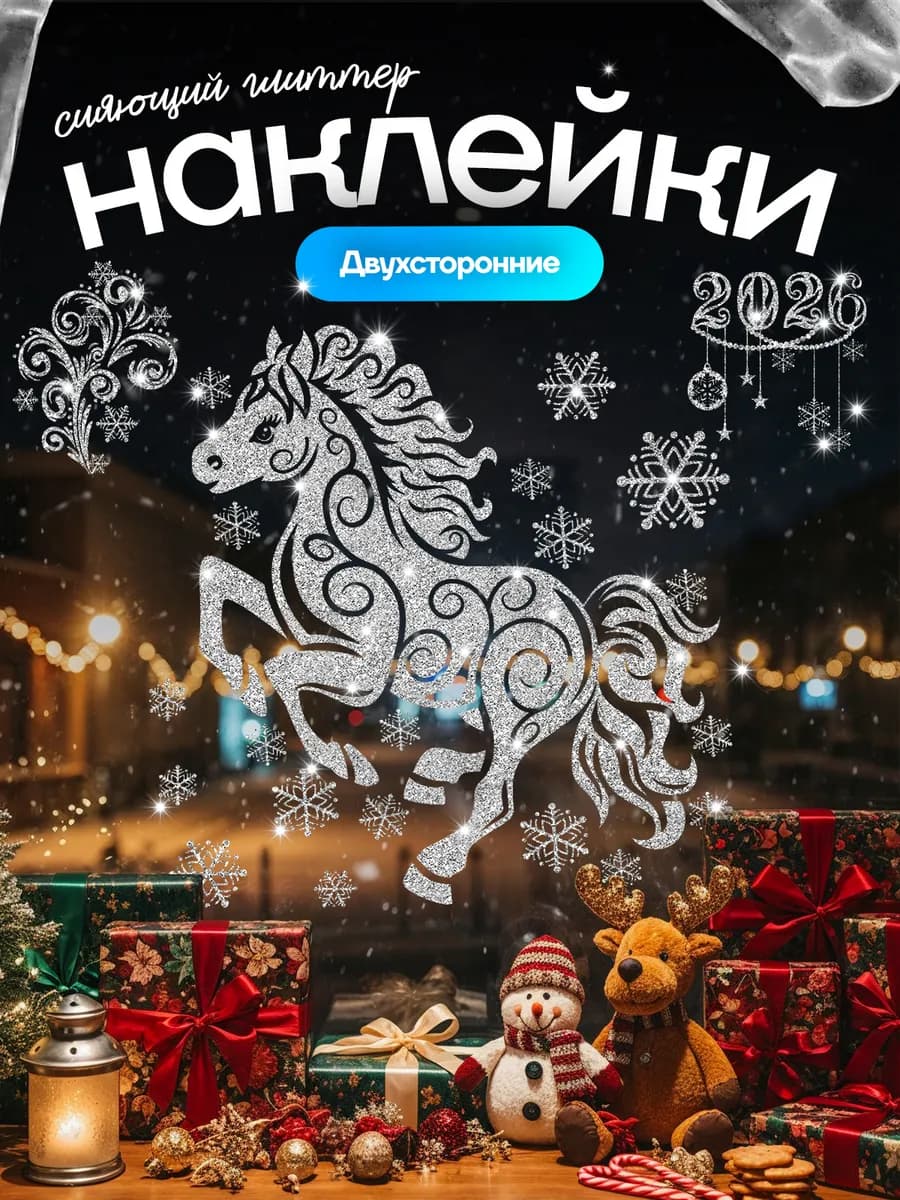Наклейки новогодние на окна двусторонние 2026