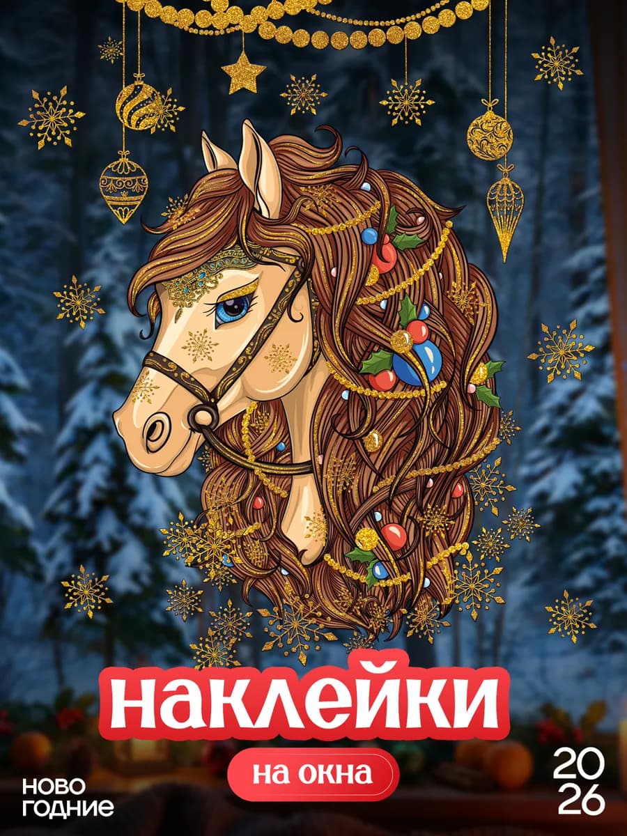 Наклейки новогодние на окна двусторонние 2026