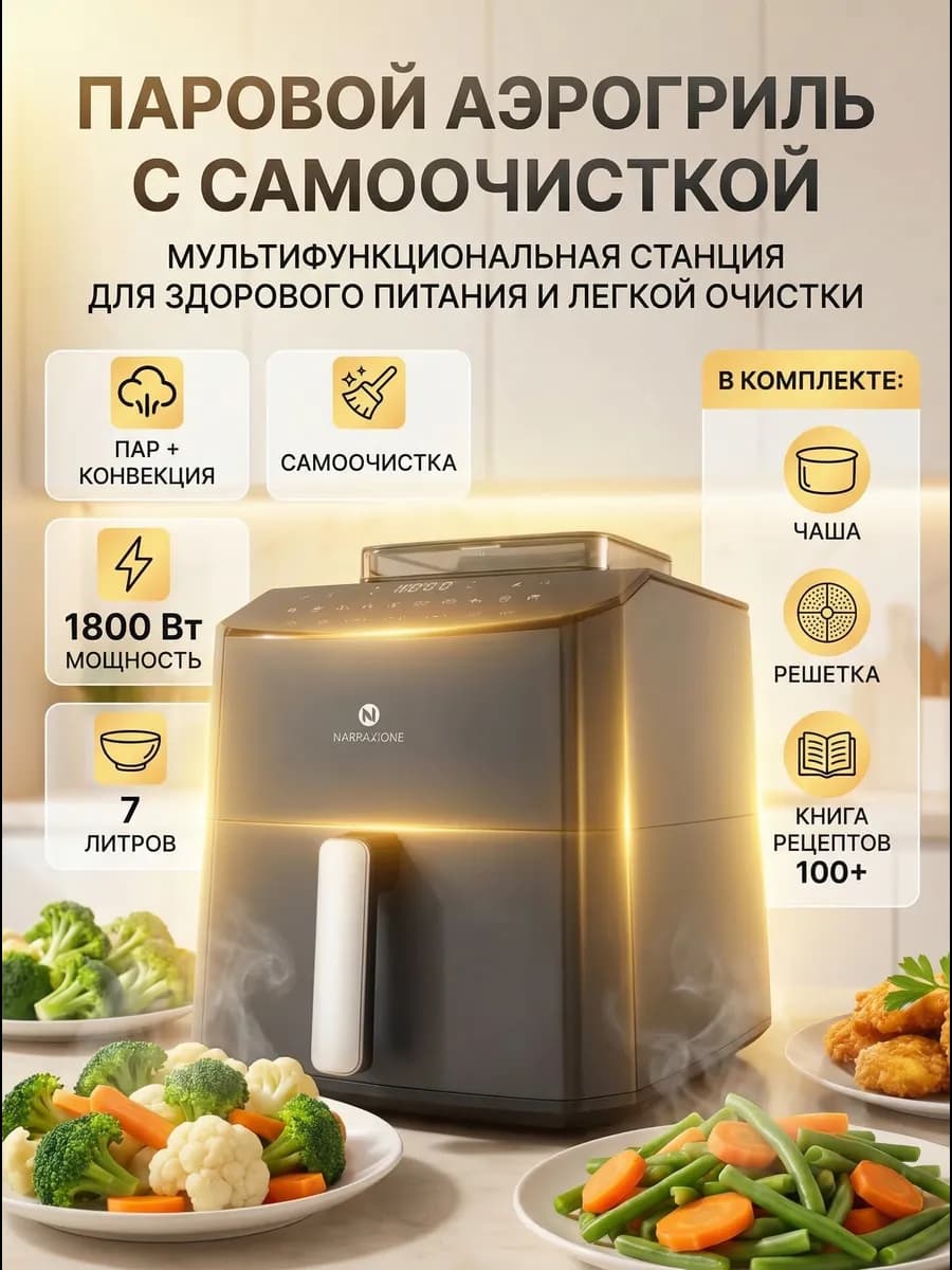 Паровой аэрогриль электрический с функцией самоочистки 7л