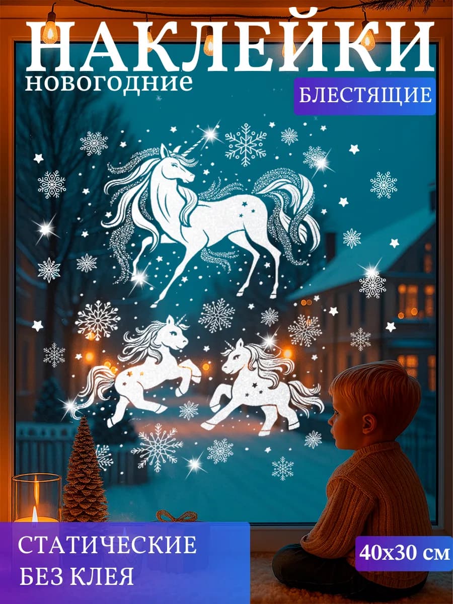 Наклейки новогодние на окна двусторонние 2026