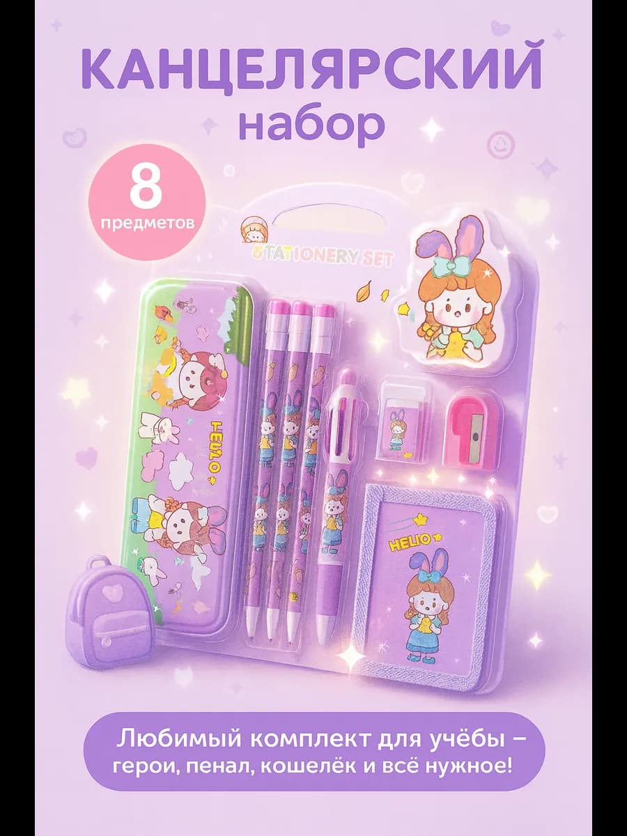 Подарочный набор канцтоваров для первоклассника 8 предметов