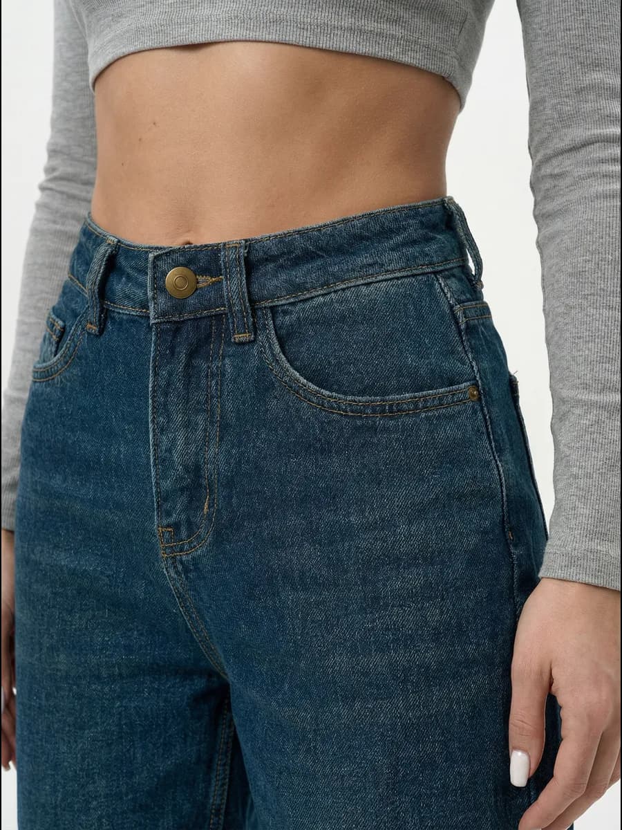 Джинсы прямые широкие с высокой посадкой