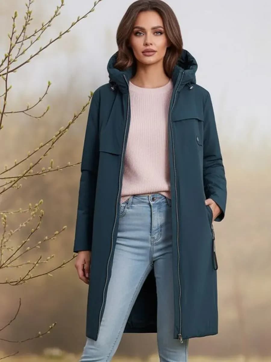 Куртка демисезонная длинная с капюшоном большие размеры