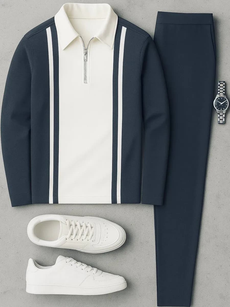 Костюм поло полузамок с длинным рукавом - фото 1