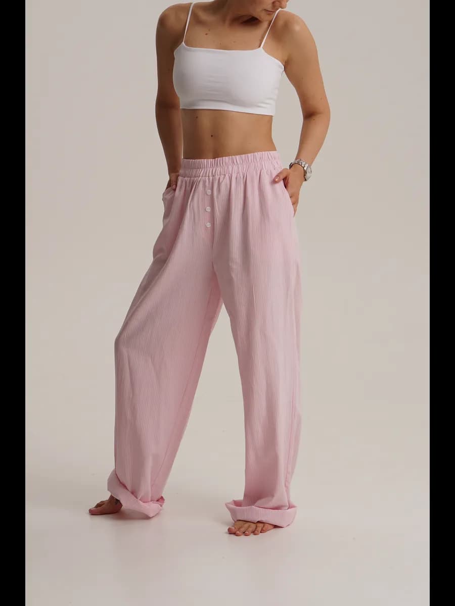 Брюки летние домашние из хлопка, легкие, с высокой посадкой