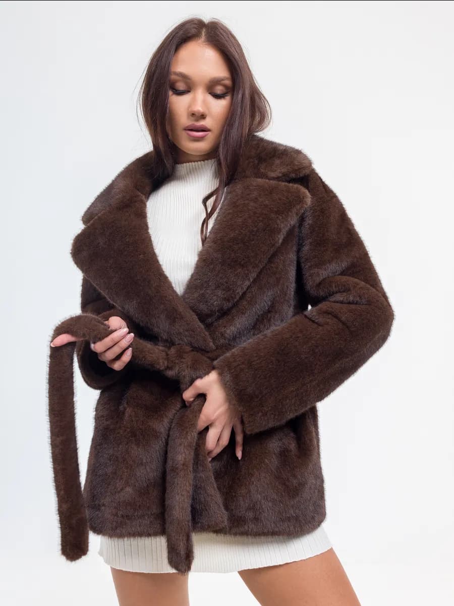 Шуба двустроннаяя искусственная под норку Пальто из экомеха