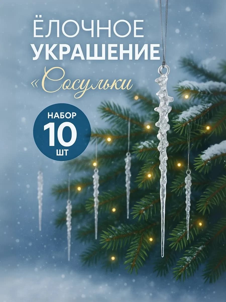 Набор новогодних ёлочных украшений игрушки сосульки на елку