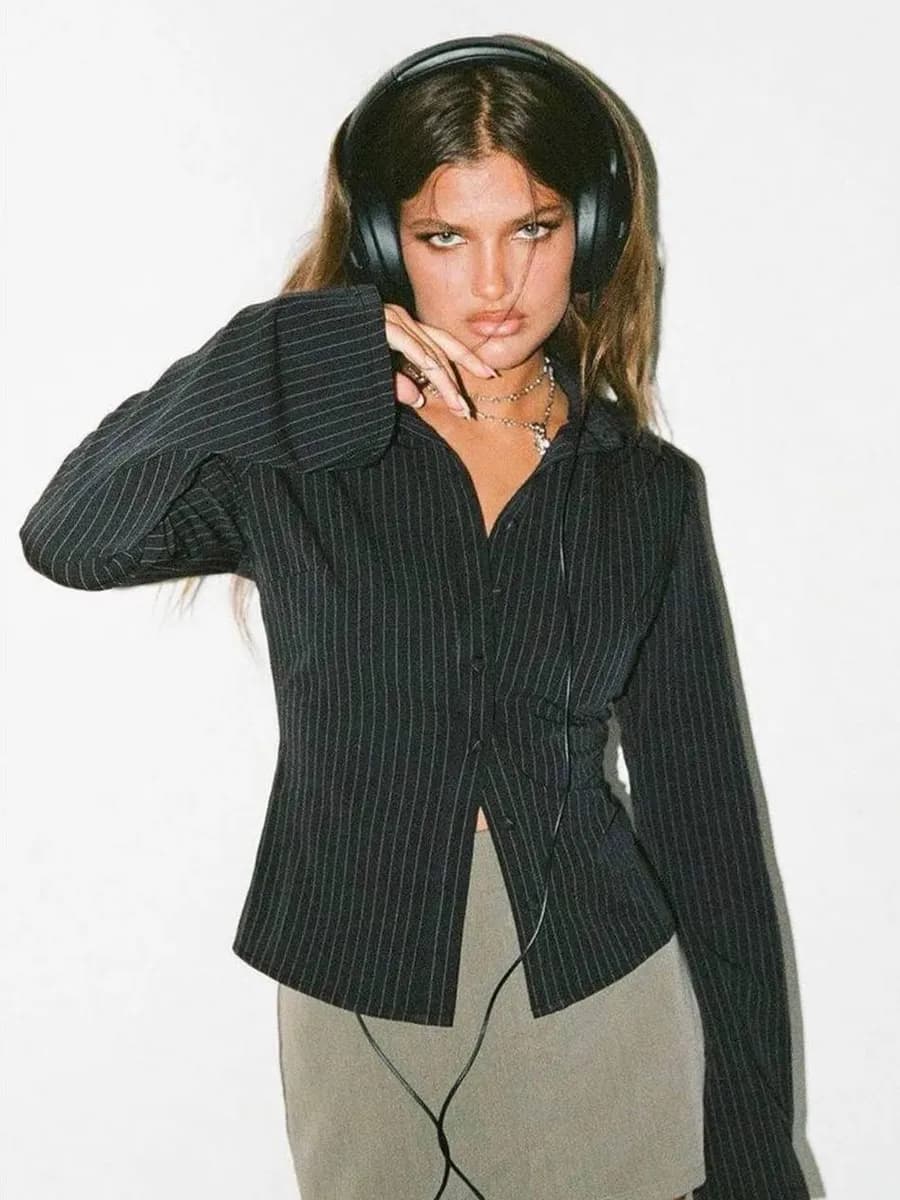 Рубашка Y2K с длинным рукавом клеш