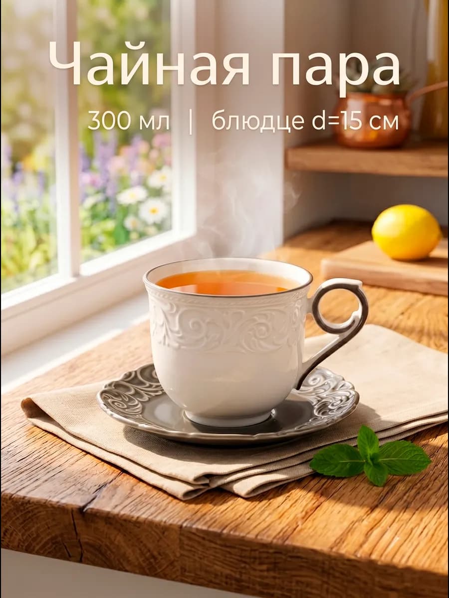 Кружка для чая и кофе 300 мл "Floral Laceware" с блюдцем