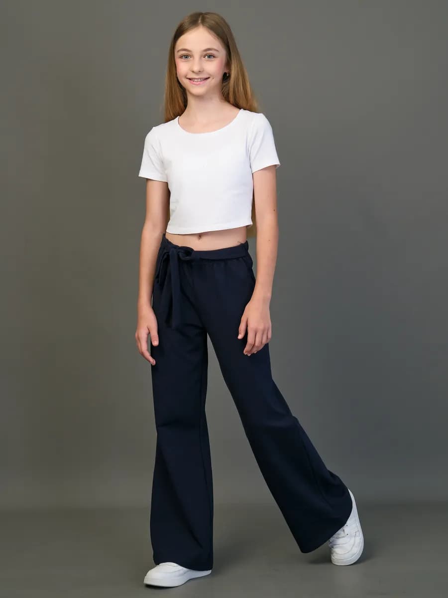 Брюки широкие школьные трикотажные палаццо - фото 1