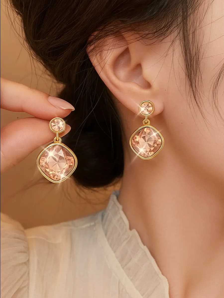 Серьги с крупным камнем бижутерия розовые