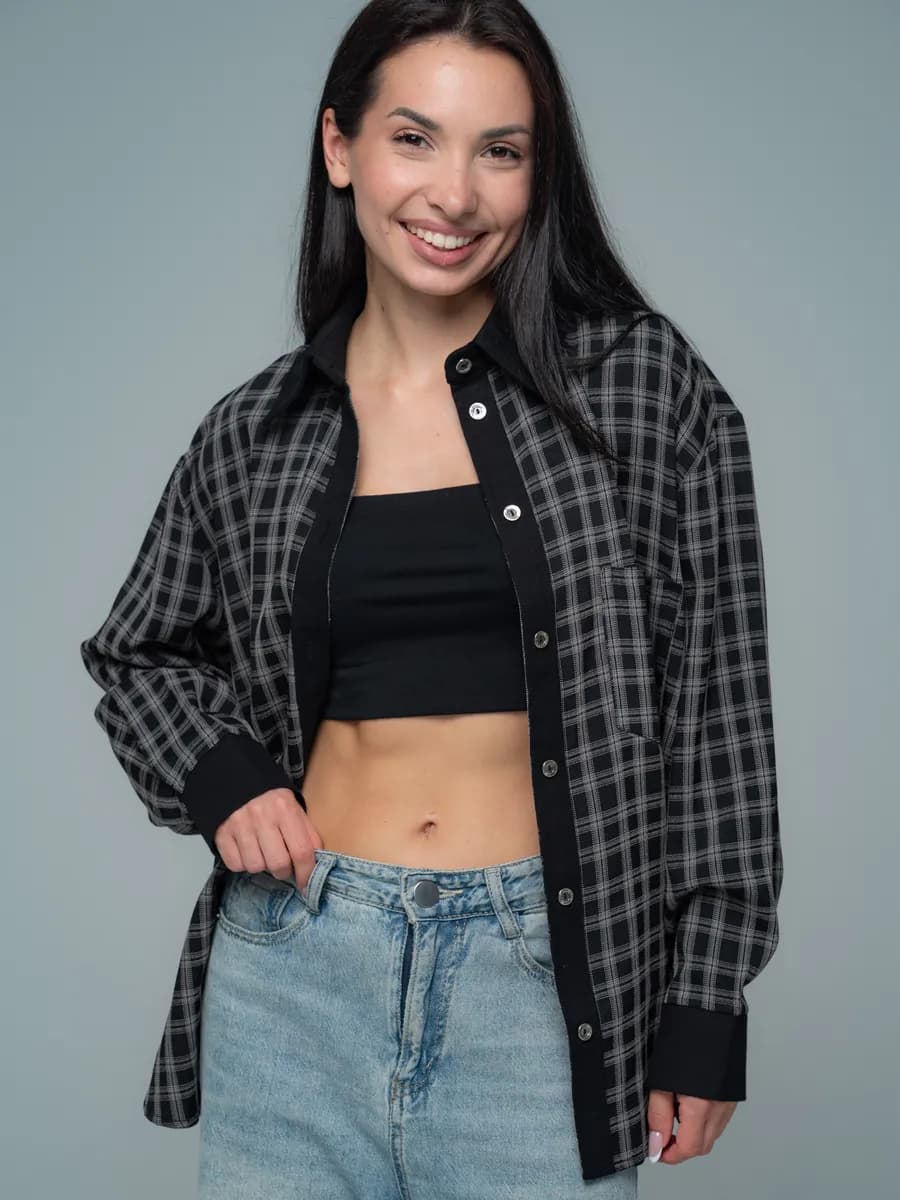 Рубашка в клетку оверсайз - фото 1