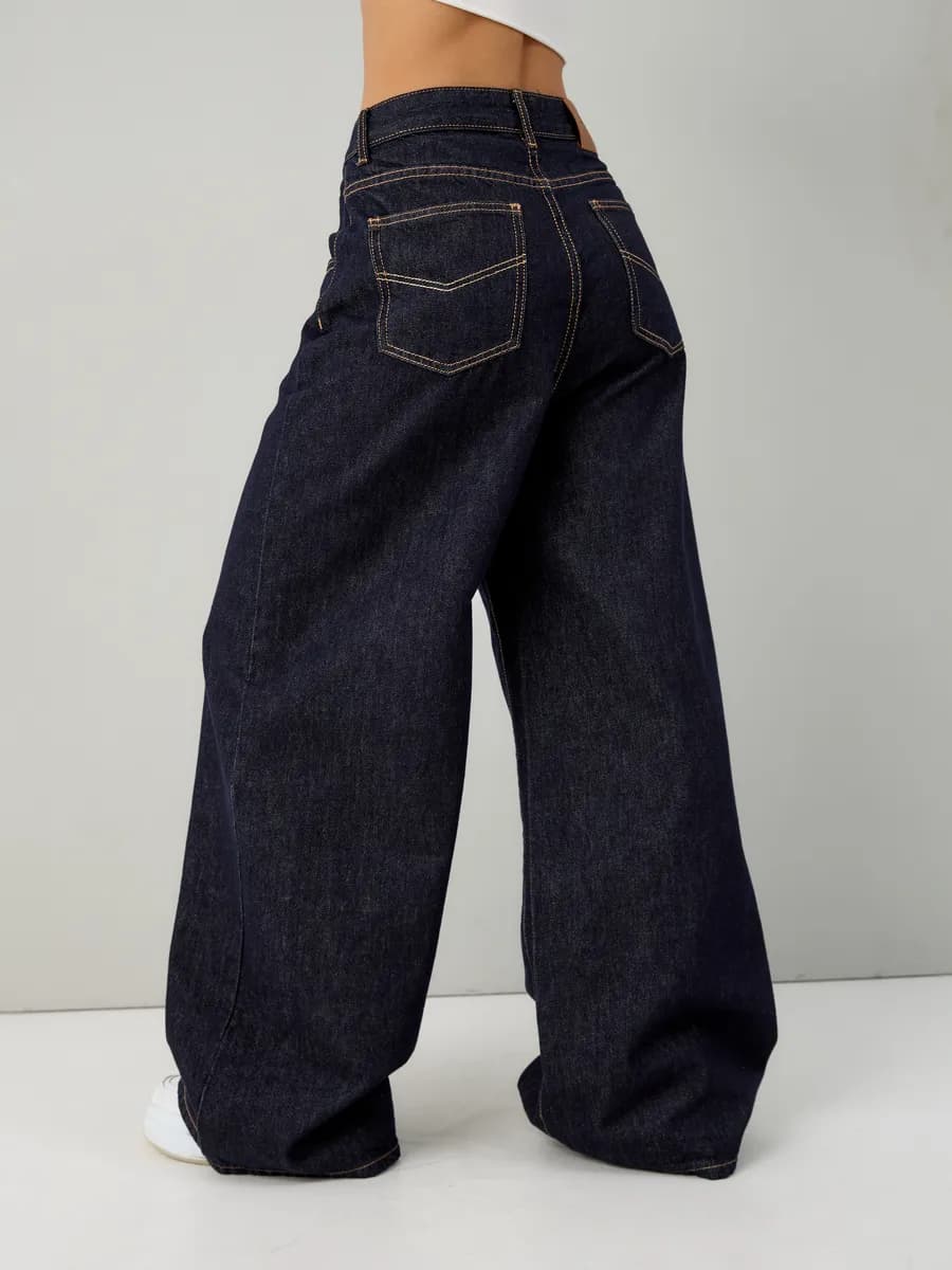 Широкие джинсы багги темно-синие