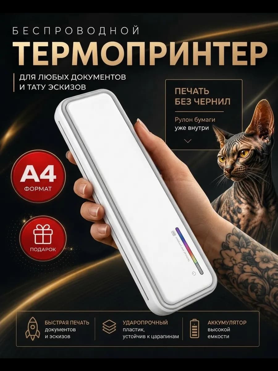 Термопринтер а4 портативный для документов и тату эскизов