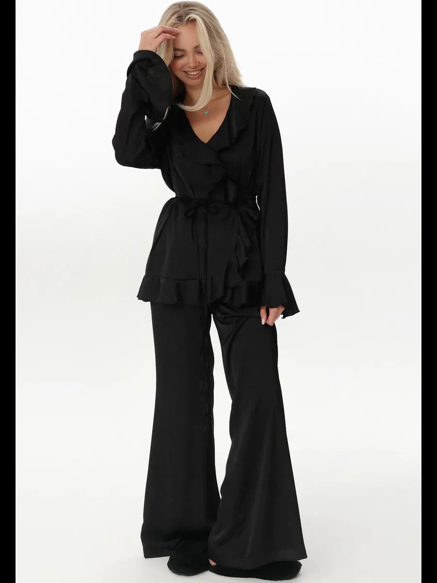 Пижама костюм шелковая с брюками клеш