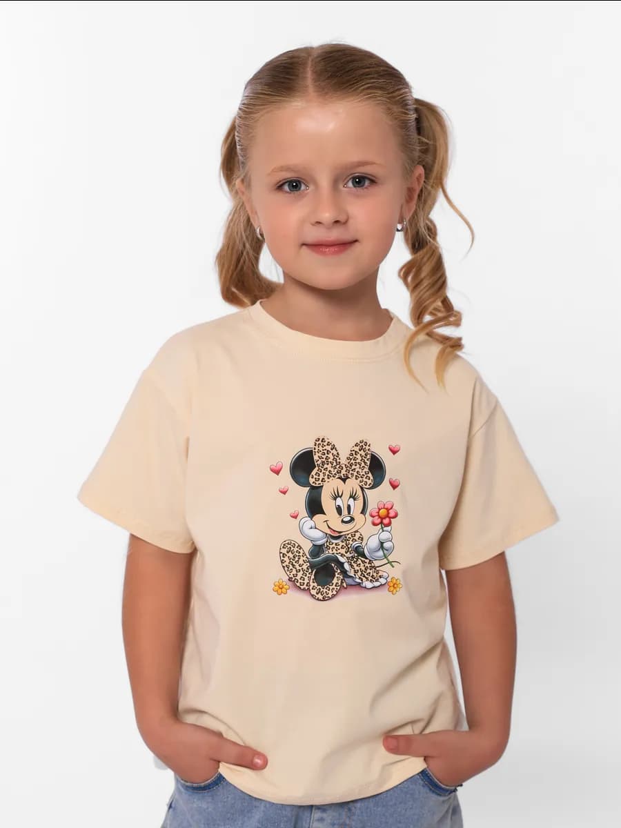 Детская футболка с принтом Мики маус бежевая