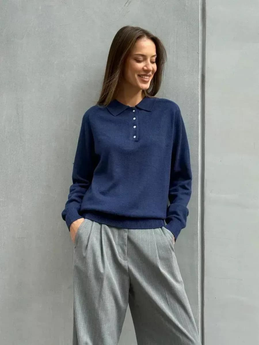 Вязаный джемпер поло на пуговицах