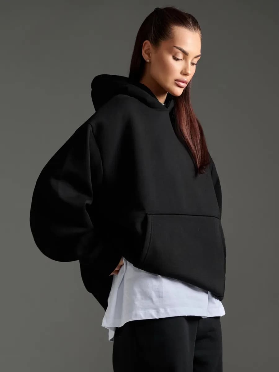 Худи оверсайз с капюшоном теплое с начесом - фото 1