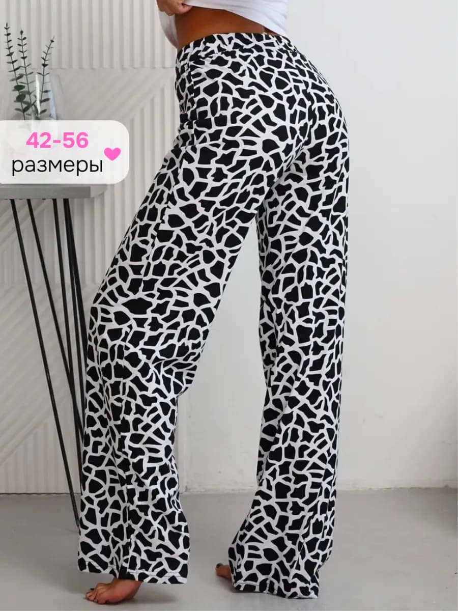 Брюки домашние пижамные широкие палаццо хлопок новогодние