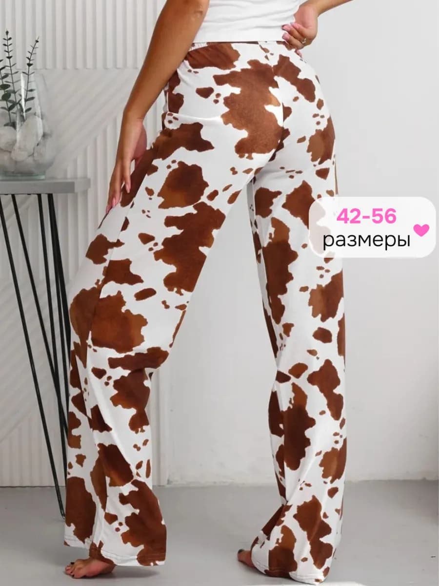 Брюки домашние пижамные широкие палаццо хлопок новогодние