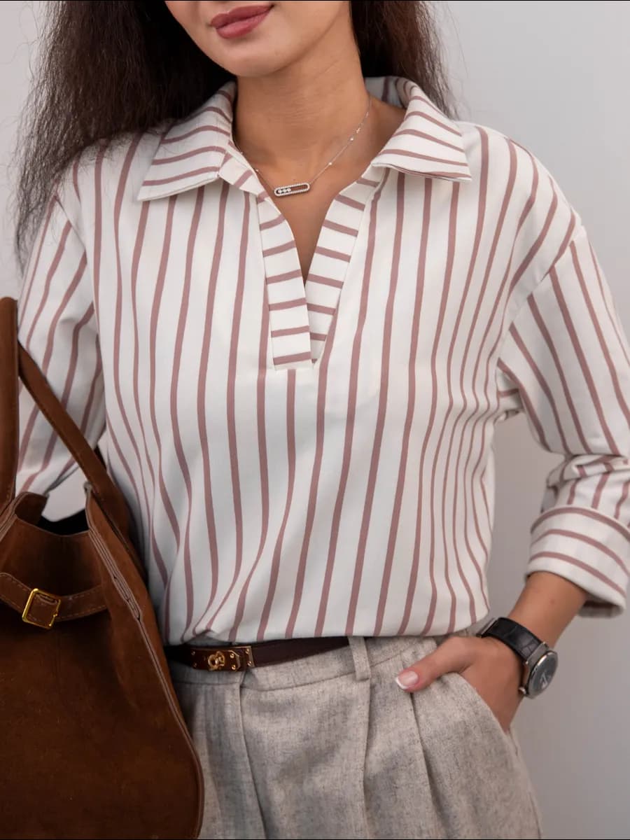 Блузка женская офисная нарядная с длинным рукавом в полоску