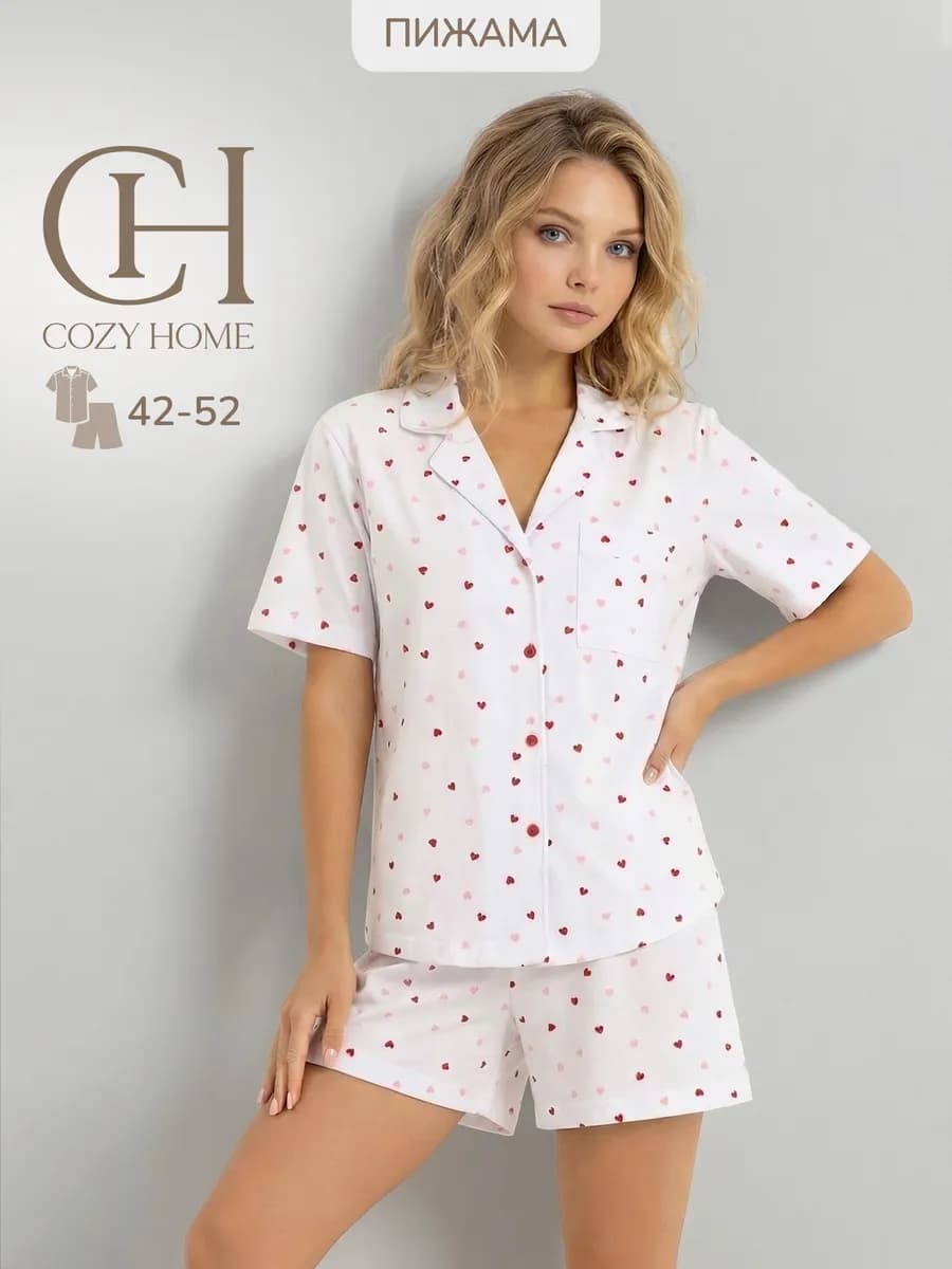 Пижама женская с шортами костюм домашний с сердечками
