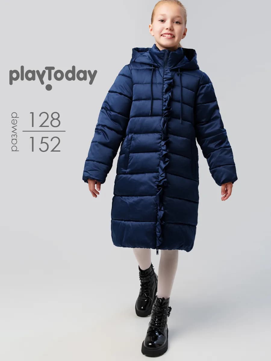Пальто зимнее стеганое с капюшоном для подростка в школу