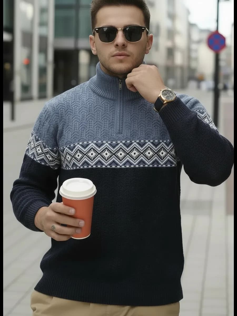 Свитер вязаный с горлом на молнии джемпер