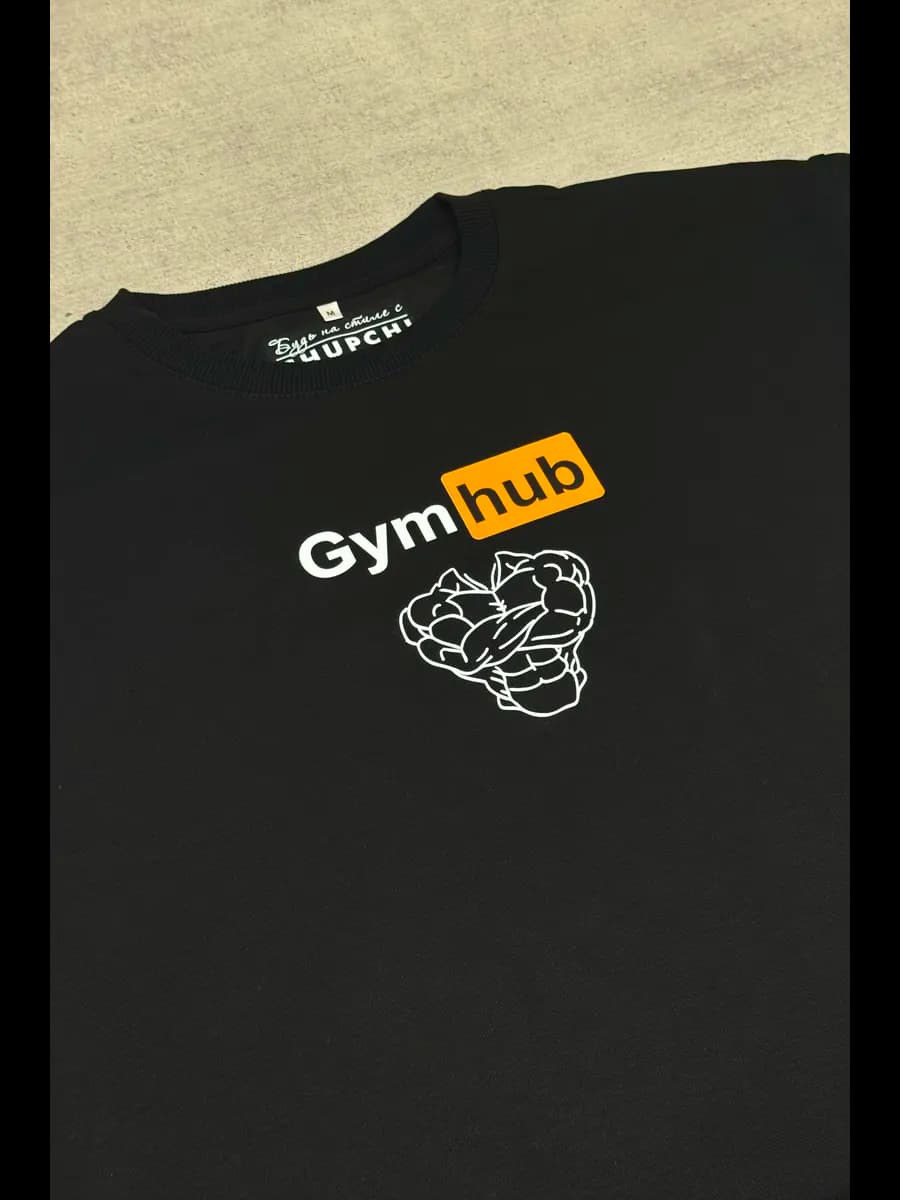 Плотная футболка черная оверсайз с принтом Gym Hub