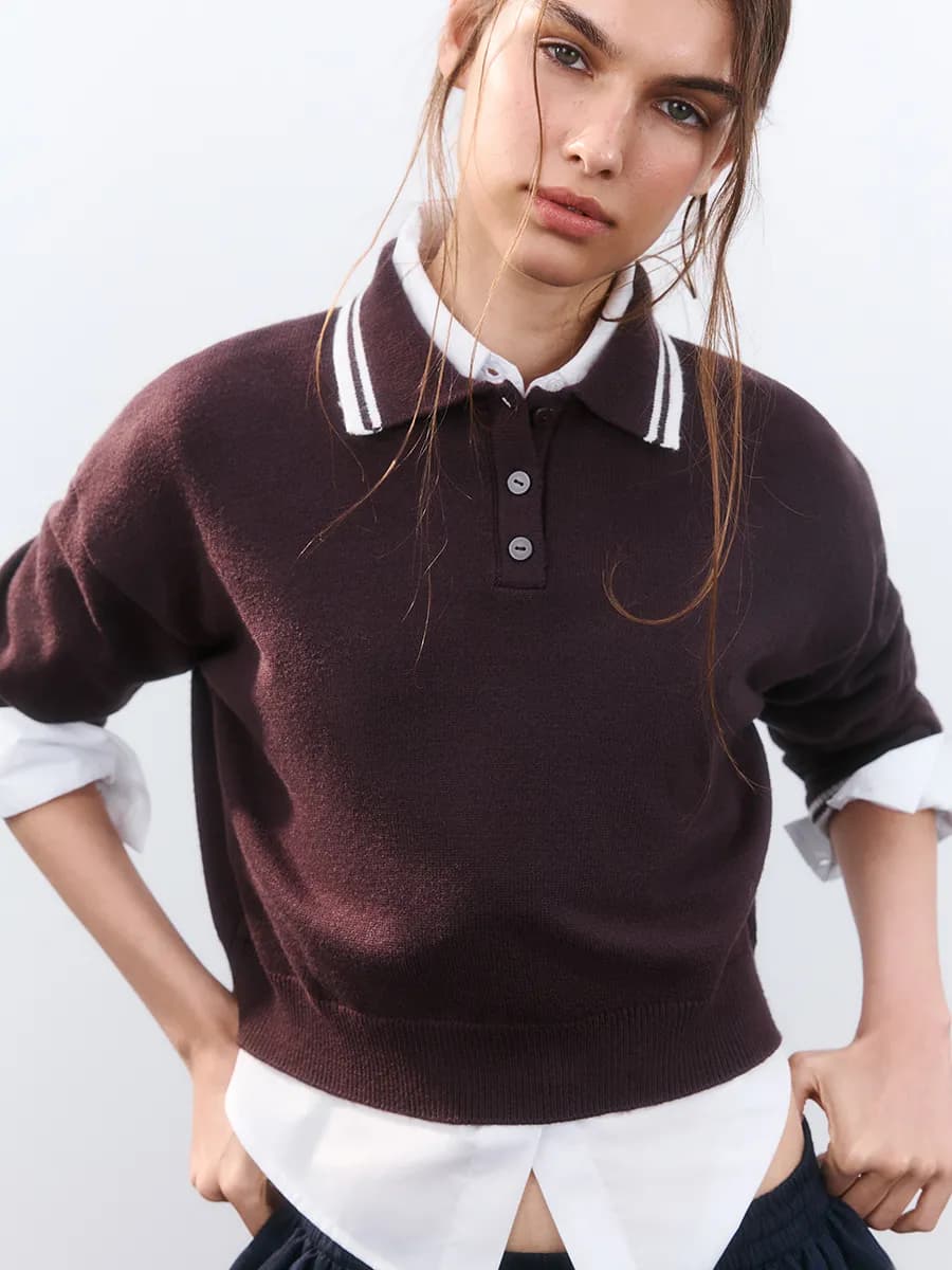 Джемпер поло базовый из вязаного трикотажа