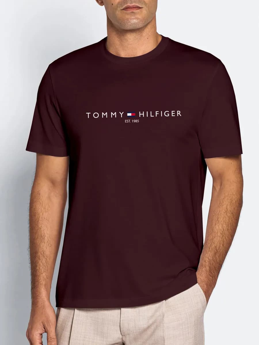 Футболка бордовая с принтом базовая плотная хлопок